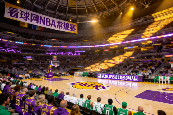 看球网NBA常规赛洛杉矶湖人队对阵波士顿凯尔特人队，斯台普斯中心球馆内座无虚席